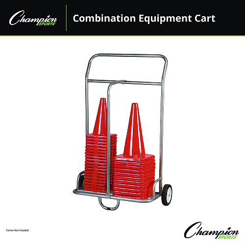Champion Sports Combination Equipment Cart, Metal, 132 lb Capacity, 16 x 32 x 48, Silver (CSCART)