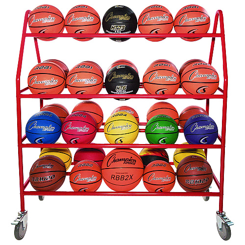 Champion Sports Deluxe Pro Ball Cart, Metal, 176 lb Capacity, 18.5 x 51 x 54, Red (BRCPRO)