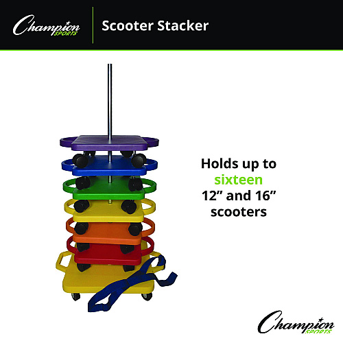 Champion Sports Scooter Stacker, Plastic, 176 lb Capacity, 21 x 16 x 39, Silver/Yellow (SX)