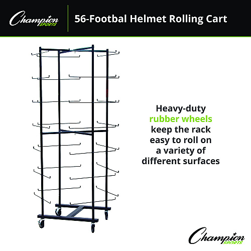 Champion Sports 56 Football Helmet Rolling Rack, 26" x 28" x 81", Black (FBWR)
