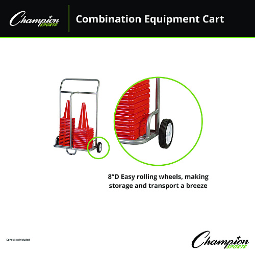 Champion Sports Combination Equipment Cart, Metal, 132 lb Capacity, 16 x 32 x 48, Silver (CSCART)