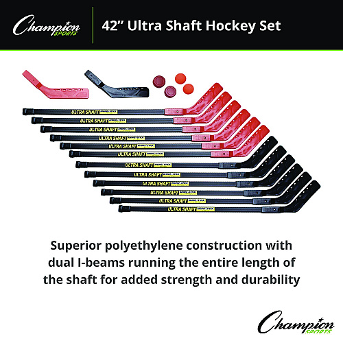 Champion Sports Ultra Shaft Hockey Set, Twelve 42" Hockey Sticks/Two Pucks/Two Balls/Two Extra Blades (US42SET)