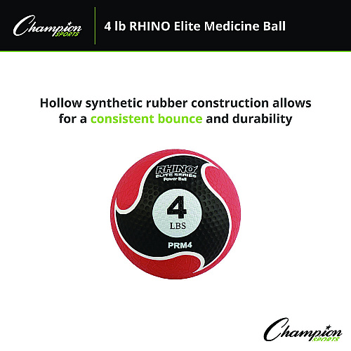 Champion Sports Rhino Elite Medicine Ball,  4 lb, Red (PRM4)