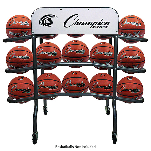 Champion Sports 3-Tier Pro Basketball Rack, Metal, 220 lb Capacity, 8 x 60 x 48, Silver (CBR15)