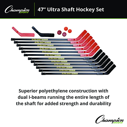 Champion Sports Ultra Shaft Hockey Set, Twelve 47' Hockey Sticks/Two Pucks/Two Balls/Two Extra Blades (US47SET)