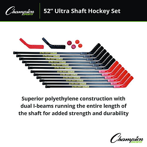 Champion Sports Ultra Shaft Hockey Set, Twelve 52" Hocket Sticks/Two Balls/Two Pucks/Two Extra Blades (US52SET)