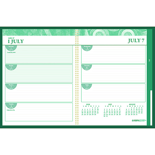 House of Doolittle 100% Recycled MonoBright Monthly/Weekly Planner, 11 x 8.5, Green/Gold Cover, 12-Month (July to June): 2025 to 2026 (283509)