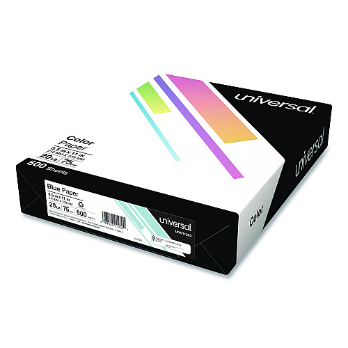 Universal Deluxe Colored Paper, 20 lb Bond Weight, 8.5 x 11, Blue, 500 Sheets/Ream, 10 Reams/Carton (UNV11202CT)