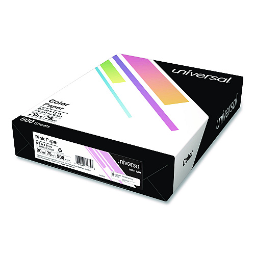 Universal Deluxe Colored Paper, 20 lb Bond Weight, 8.5 x 11, Pink, 500 Sheets/Ream, 10 Reams/Carton (UNV11204CT)