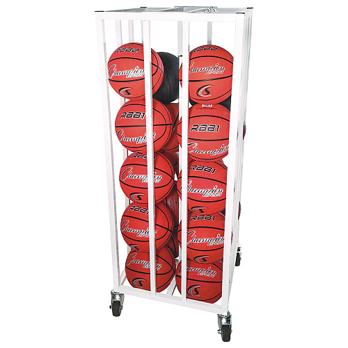 Champion Sports Deluxe Vertical Ball Cage, Fits Approximately 20 Balls, Metal, 20" x 20" x 48", White (20BC)