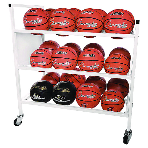 Champion Sports Double Wide Cart, Fits Approximately 24 Balls, Metal, 20" x 42" x 44", White (24BC)