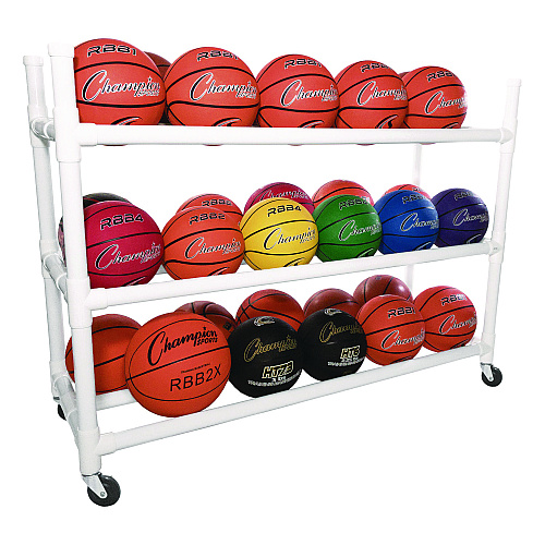 Champion Sports 30 Basketball Heavy-Duty Cart, Heavy-Duty Plastic, 176 lb Capacity, 19 x 55 x 45, White (30CART)