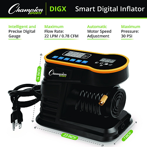 Champion Sports Digital Electronic Inflator, 0.78 cu ft/min, 30 psi, 70" Cord (DIGX)