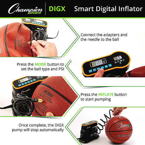 Champion Sports Digital Electronic Inflator, 0.78 cu ft/min, 30 psi, 70" Cord (DIGX)