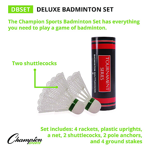 Champion Sports Deluxe Badminton Set, 20 ft Net with 4 Rackets, 2 Shuttlecocks (DBSET)