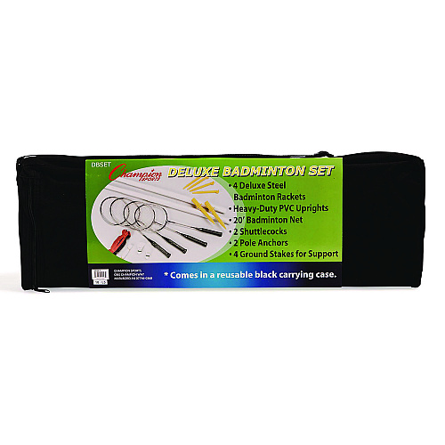 Champion Sports Deluxe Badminton Set, 20 ft Net with 4 Rackets, 2 Shuttlecocks (DBSET)