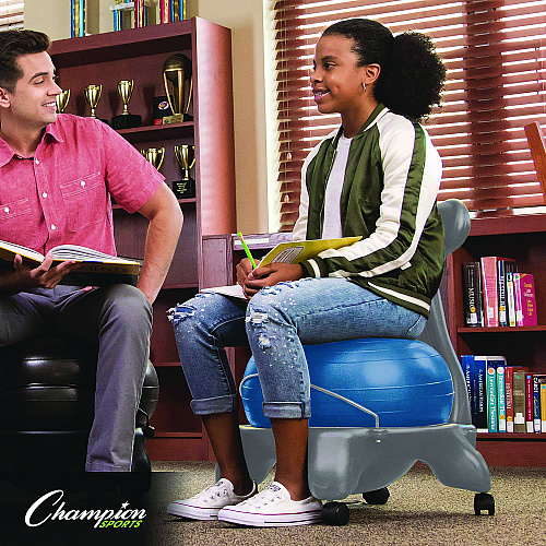 Champion Sports Kid's Ball Chair, Supports Up to 264 lb, 12.5" Seat Height, Blue Seat, Silver Base (KDCH)