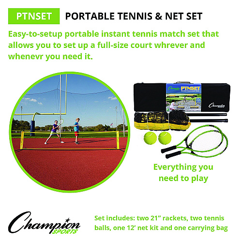 Champion Sports Tennis Net Set with 2 Rackets and 2 Tennis Balls (PTNSET)