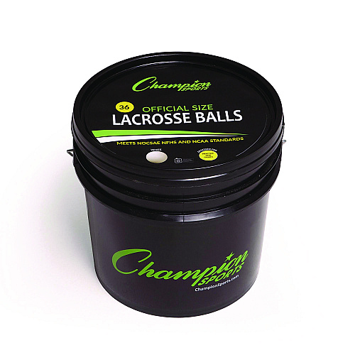 Champion Sports Lacrosse Balls in a Bucket, 11" x 11" Bucket with 36 White Rubber Balls (LBWN36)