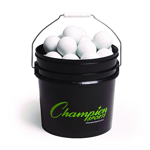 Champion Sports Lacrosse Balls in a Bucket, 11" x 11" Bucket with 36 White Rubber Balls (LBWN36)