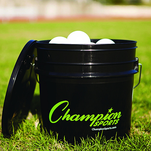 Champion Sports Lacrosse Balls in a Bucket, 11" x 11" Bucket with 36 White Rubber Balls (LBWN36)