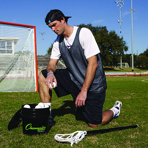 Champion Sports Lacrosse Balls in a Bucket, 11" x 11" Bucket with 36 White Rubber Balls (LBWN36)