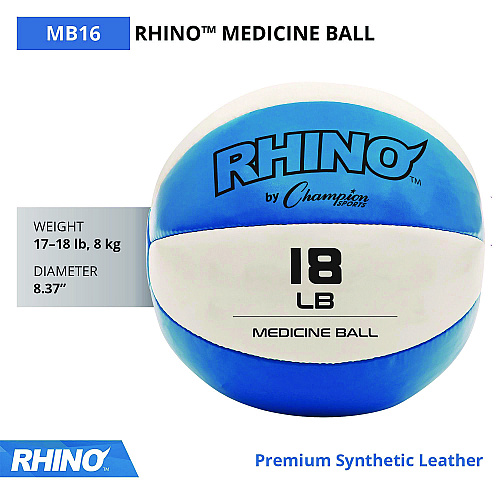 Champion Sports Rhino Leather Medicine Ball, 18 lb, Teal/White (MB16)