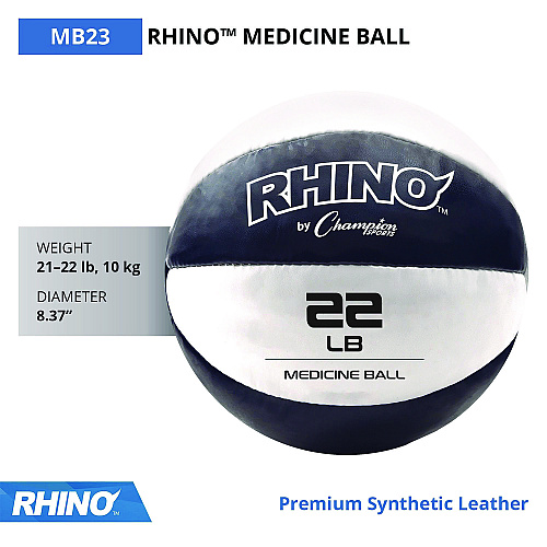 Champion Sports Rhino Leather Medicine Ball, 22 lb, Black/White (MB23)