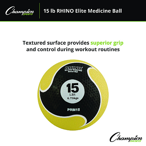 Champion Sports Rhino Elite Medicine Ball, 15 lb, Yellow (PRM15)
