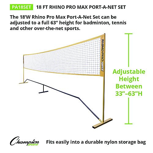 Champion Sports Rhino Port-A-Net Set, 36" to 60" x 18 ft, 1" dia Frame (PA18SET)