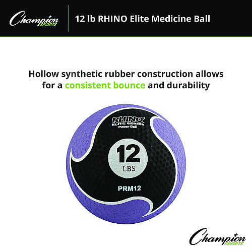 Champion Sports Rhino Elite Medicine Ball, 12 lb, Purple (PRM12)