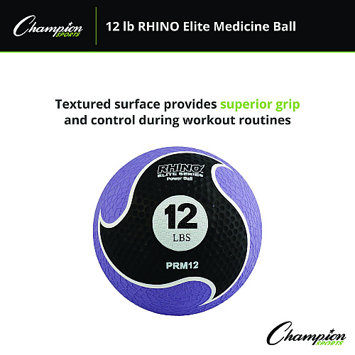 Champion Sports Rhino Elite Medicine Ball, 12 lb, Purple (PRM12)