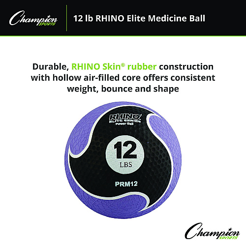 Champion Sports Rhino Elite Medicine Ball, 12 lb, Purple (PRM12)