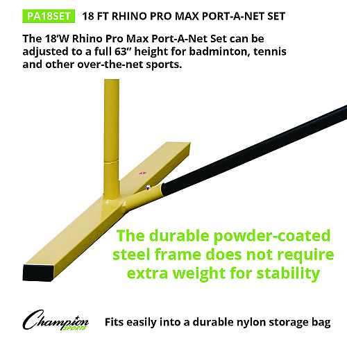 Champion Sports Rhino Port-A-Net Set, 36" to 60" x 18 ft, 1" dia Frame (PA18SET)