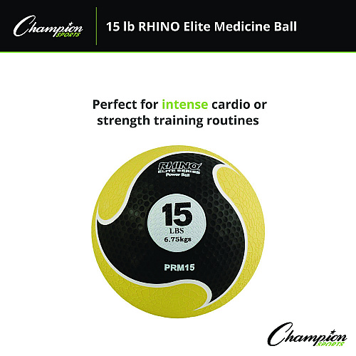 Champion Sports Rhino Elite Medicine Ball, 15 lb, Yellow (PRM15)