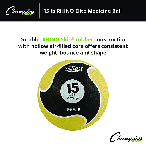 Champion Sports Rhino Elite Medicine Ball, 15 lb, Yellow (PRM15)