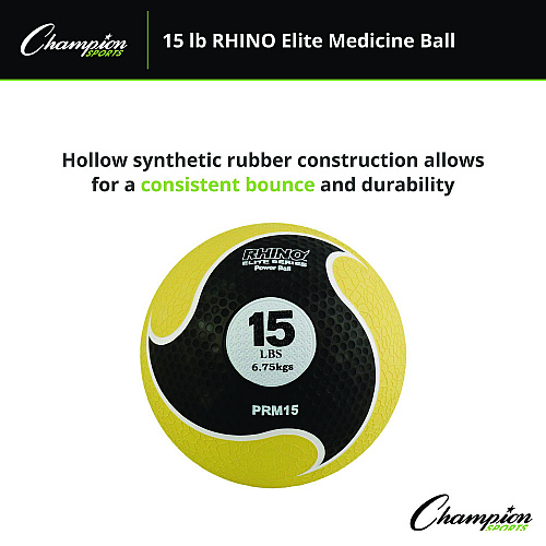 Champion Sports Rhino Elite Medicine Ball, 15 lb, Yellow (PRM15)