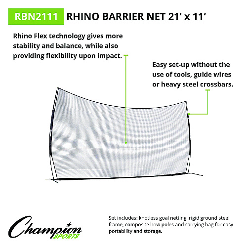 Champion Sports Rhino Flex Barrier Net, 21 ft  x 11 ft (RBN2111)