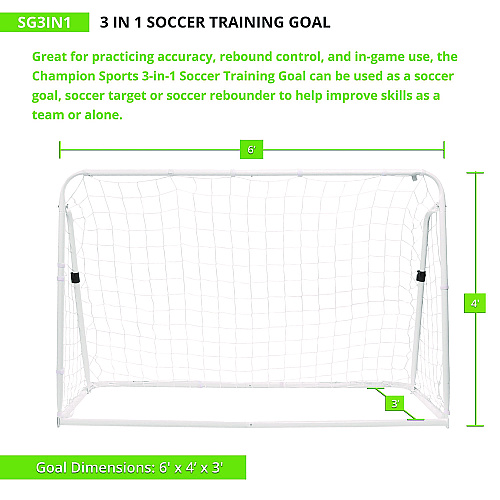 Champion Sports 3-in-1 Soccer Training Goal, 6 ft  x 4 ft, 1.25" dia Frame (SG3IN1)