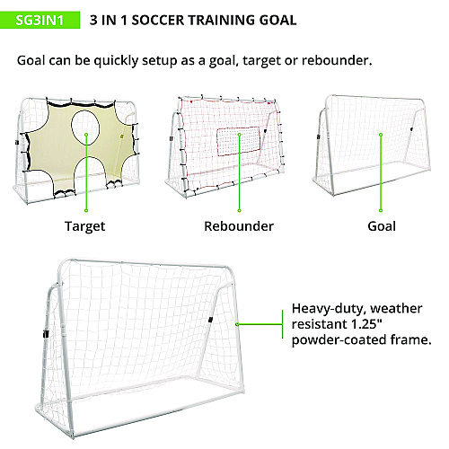Champion Sports 3-in-1 Soccer Training Goal, 6 ft  x 4 ft, 1.25" dia Frame (SG3IN1)