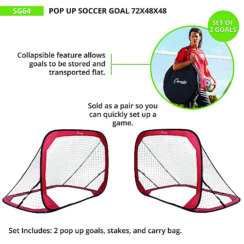 Champion Sports Pop Up Soccer Goal, 72"  x 48", 1.25" dia, Pair (SG64)