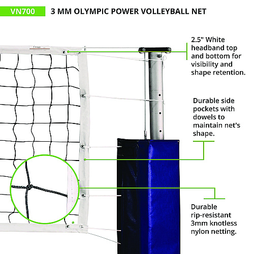 Champion Sports Olympic Power Volleyball Net, 32 ft x 3 ft (VN700)