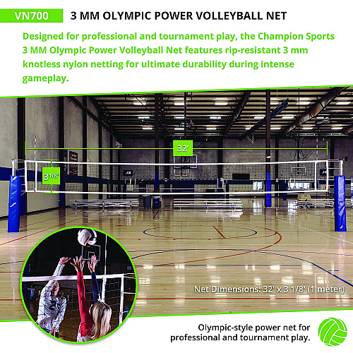 Champion Sports Olympic Power Volleyball Net, 32 ft x 3 ft (VN700)