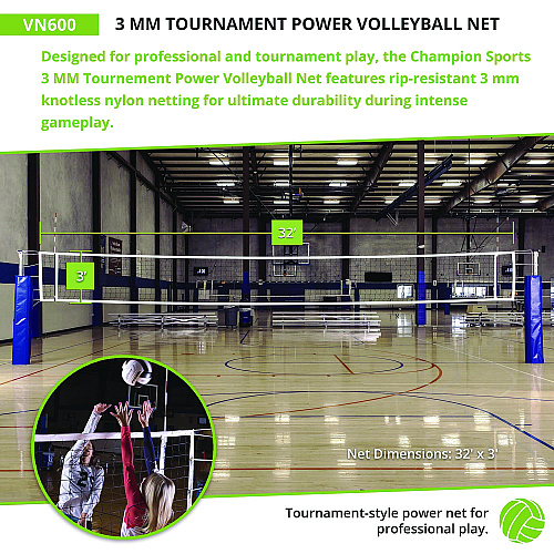 Champion Sports Tournament Power Volleyball Net, 32 ft x 3 ft (VN600)