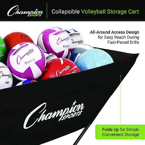 Champion Sports Pro Collapsible Volleyball Cart, 23" x 55" x 41", Black (VCPRO)