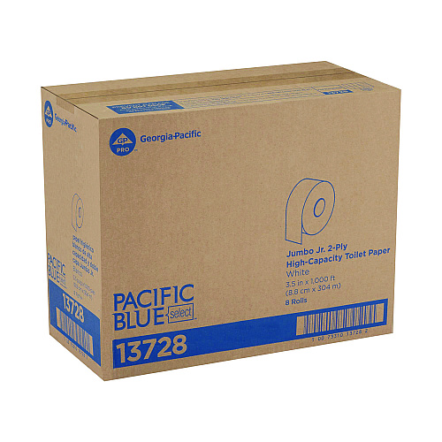 Pacific Blue&reg; Jumbo Jr. Toilet Paper Rolls, 2-Ply, White, 8 Rolls (13728)