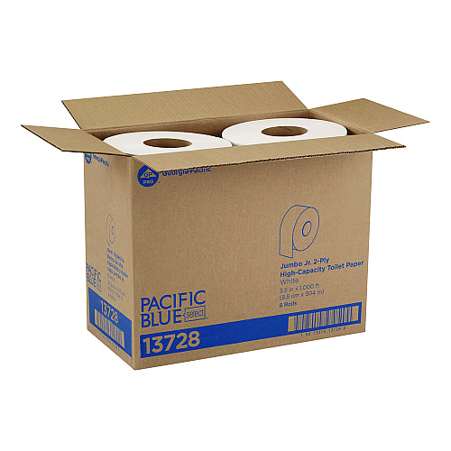 Pacific Blue&reg; Jumbo Jr. Toilet Paper Rolls, 2-Ply, White, 8 Rolls (13728)