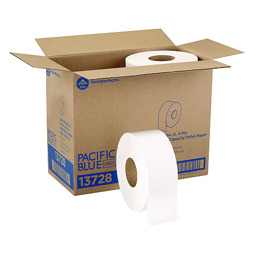 Pacific Blue&reg; Jumbo Jr. Toilet Paper Rolls, 2-Ply, White, 8 Rolls (13728)
