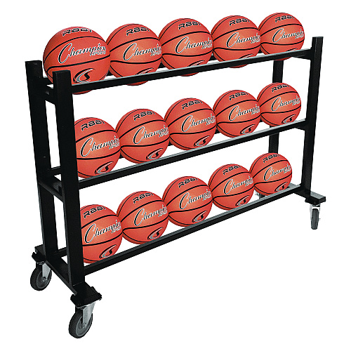 Champion Sports Deluxe Heavy-Duty Basketball Cart, Metal, 220 lb Capacity, 16 x 50.75 x 34.75, Black (BKCART)