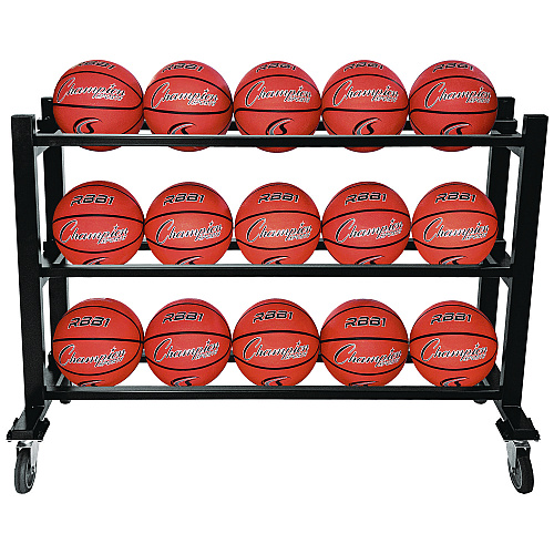 Champion Sports Deluxe Heavy-Duty Basketball Cart, Metal, 220 lb Capacity, 16 x 50.75 x 34.75, Black (BKCART)